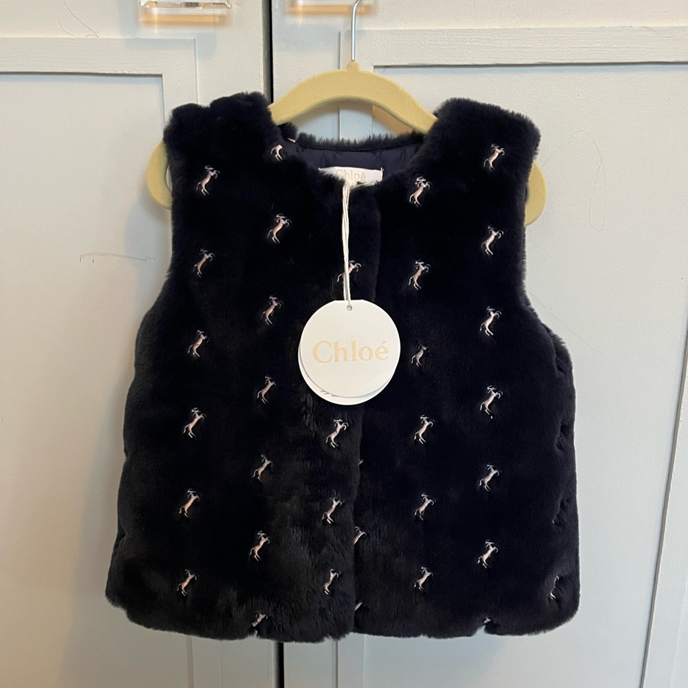 Girls Faux Fur Embroidered Chloe Logo Vest with Tags